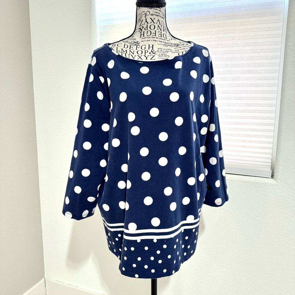 Talbots Navy Polka Dot Boat Neck Tee Plus Size 3X